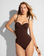 Model wears Bombshell Sculpting Bra-Sized Shapewear Swimsuit - Espresso front view