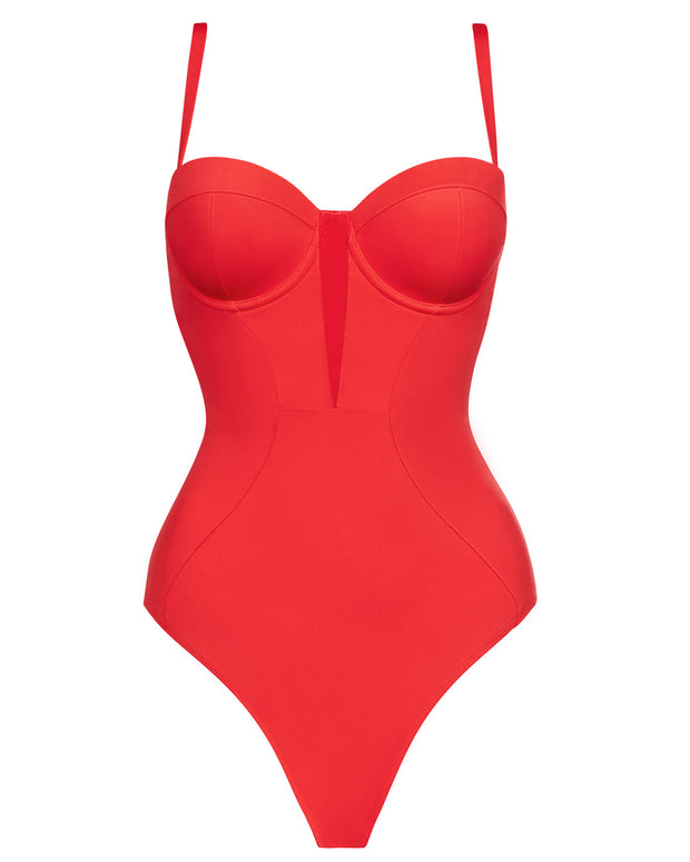 Outline image showing Bombshell Sculpting Bra-Sized Shapewear Swimsuit - Red