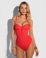 Model wears Bombshell Sculpting Bra-Sized Shapewear Swimsuit - Red front view
