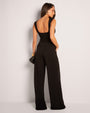 Model wears Belted Wide Leg High-Waist Ponte Pant - Black with top back view