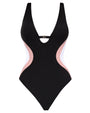 Outline image showing Brazilian Plungey Keyhole Shapewear Swimsuit - Contour Black/Rose/White