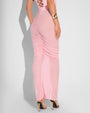 Ruched Sheer Side Slit Maxi Skirty - Flamingo Pink close up back