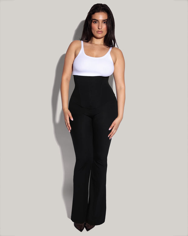 Model wears Corsety Flare Sculpting Shapewear Legging - Black full body view front