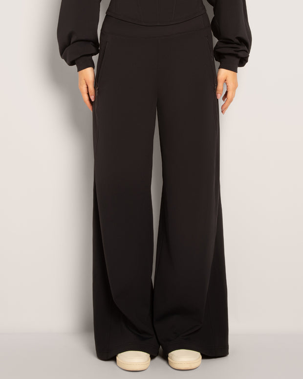Close up image of Cloudlined Wide Leg Pant - Soft Black front view