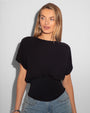 Model wears Corset Blousey Raglan Sleeve Shapewear Tee - Black