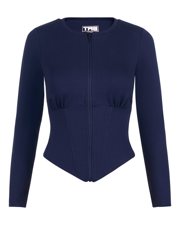 Outline image showing Long Sleeve Corsety Sculpting Shapewear Top - Midnight