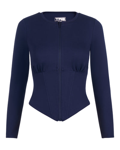 Outline image showing Long Sleeve Corsety Sculpting Shapewear Top - Midnight