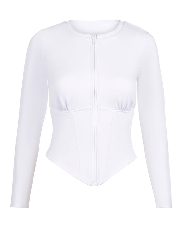 Outline image showing Long Sleeve Corsety Sculpting Shapewear Top - White