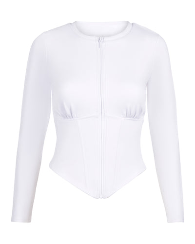 Outline image showing Long Sleeve Corsety Sculpting Shapewear Top - White