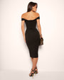 Model wears Corsety Off Shoulder Pencil Shapewear Dress - Black Back view