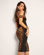 Model wears Corsety Off Shoulder Pencil Shapewear Dress - Symmetric Leopard side view