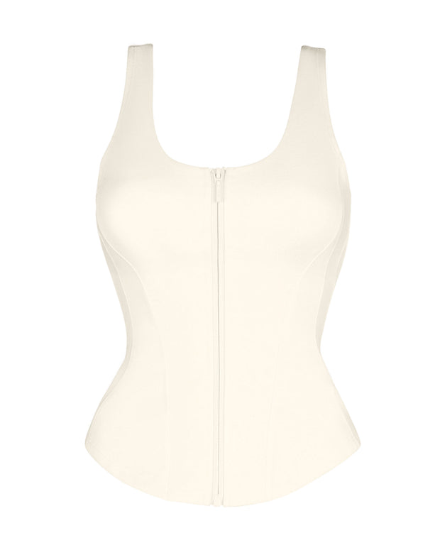 Outline image showing Corsety Scoop Neck Zip Front Shapewear Tank Top - Ivory