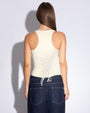 Model wears Corsety Scoop Neck Zip Front Shapewear Tank Top - Ivory back view