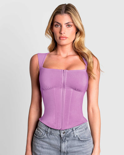 Model wears Corsety Square Neck Sleeveless Sculpting Shapewear Top - Lilac