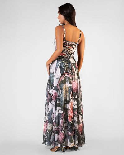 Full body back view of Bombshell Maxi Dress - Daylight Peony on model