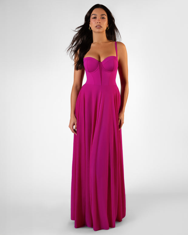 Front view image of Bombshell Maxi Dress - Electric Fuchsia on model
