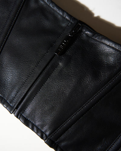 Close up of fabric of Corset Belt - Faux Leather Black