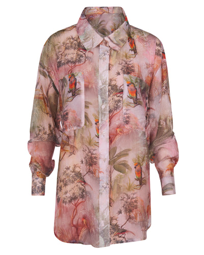 Outline image showing Flowy Oversized Collared Button Front Shirt - Cheeky Monkey Fabric