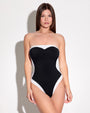Model wears Framed Strapless One Piece Shapewear Swimsuit - Frame Black/White without straps