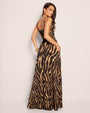 Model wears Goddessy Maxi Shapewear Dress - Golden Zebra Back view