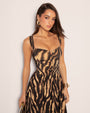 Model wears Goddessy Maxi Shapewear Dress - Golden Zebra front view