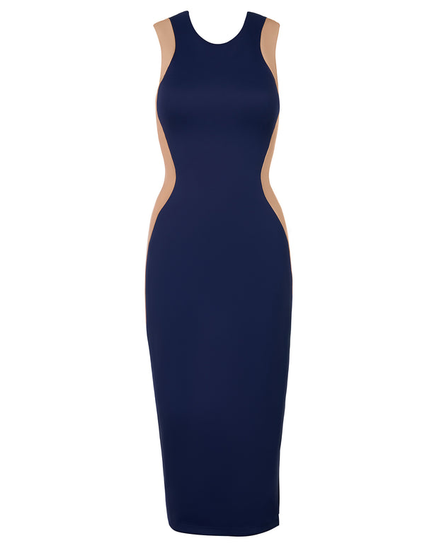 Outline image showing Illusion Column Midi Shapewear Dress - Contour Midnight/Sand