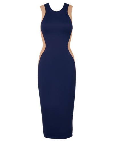 Outline image showing Illusion Column Midi Shapewear Dress - Contour Midnight/Sand