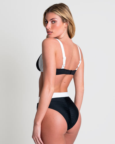 Model is wearing Lifty Shapewear Wide Strap Underwire Bikini Top - Black/White and a matching bottom back view