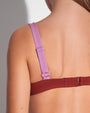 Lifty Shapewear Wide Strap Underwire Bikini Top - Copper/Lilac strap close up