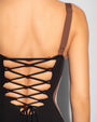 Lifty - Black/Mocha/Peach Blush One Piece Shapewear Swimsuit close up detail back view