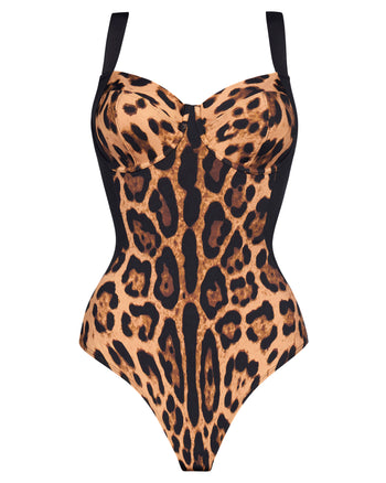 Outline image showing Lifty - Symmetric Leopard / Black One Piece Shapewear Swimsuit