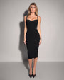Model wears Seamed Lushy Pencil Midi Shapewear Dress - Black Full front view