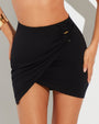 Mini Sarong Skirty Faux Wrap Shapewear Swim Cover-Up - Black close up