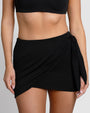 Model is in Mini Wrap Skirty Built-in Versatile Shapewear Cover-Up - Black front view