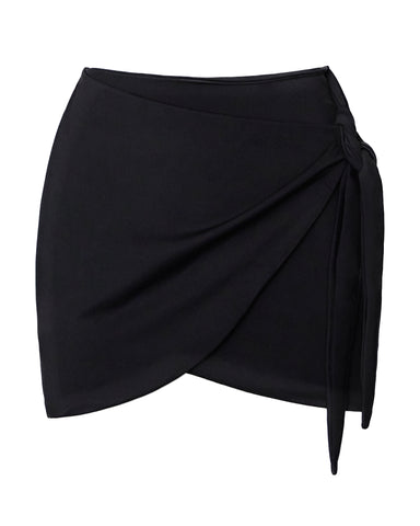 Back view of model wearing Mini Wrap Skirty - Black