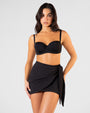 Front view of Mini Wrap Skirty - Black on model