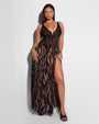 Model wears Ringy Sheer Slit Skirty - Mocha Zebra Cover Up Midi Skirt full front view