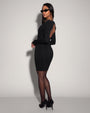 Model wears Plungey Long Sleeve Mini Shapewear Dress - Black side view