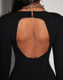 Model wears Plungey Long Sleeve Mini Shapewear Dress - Black back close up