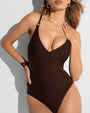 Plungey - Wavy Ring Espresso One Piece Shapewear Swimsuit close up