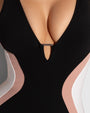 Model wears Plungey Triangle - Contour Black/Rose/White Shapewear Swimsuit detail close up