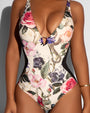 Plungey Triangle - Contour Rose Bloom One Piece Shapewear Swimsuit front view close up