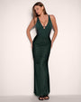 Model posing in Ruched Sheer Maxi Skirty - Ombre Pine full body front view