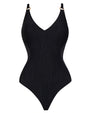 Outline image showing Plungey - Wavy Ring Black Open Back One Piece Shapewear Swimsuit