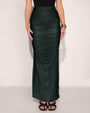 Model wears Ruched Sheer Maxi Skirty - Ombre Pine front view close up