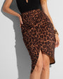 Sarong Skirty Knee Length Faux Wrap Cover-Up - All Over Leopard front view close up