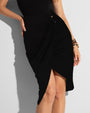 Sarong Skirty Knee Length Faux Wrap Cover-Up - Black front view