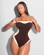 Model is posing in Sashy One Piece Shapewear Swimsuit - Frame Espresso/Ivory