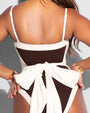 Sashy One Piece Shapewear Swimsuit - Frame Espresso/Ivory bow close up