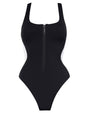 Outline image showing Scoopy Seamed Zip Racerback Shapewear Swimsuit - Black/White
